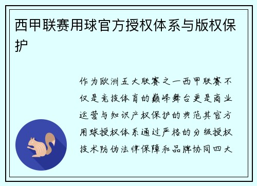 西甲联赛用球官方授权体系与版权保护